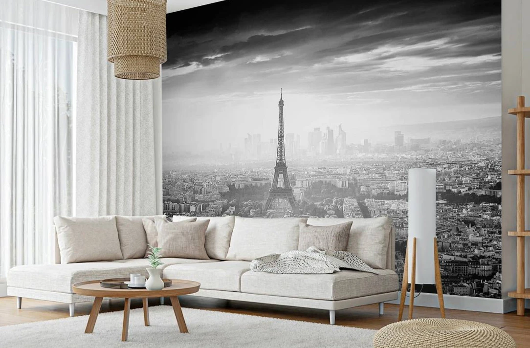 black and white eiffel tower landcape wallpaper